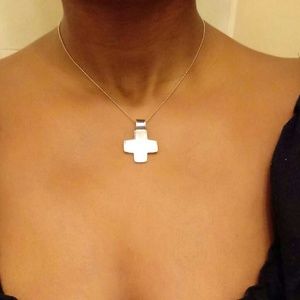 Mother Of Pear Cross Sterling Silver Necklace